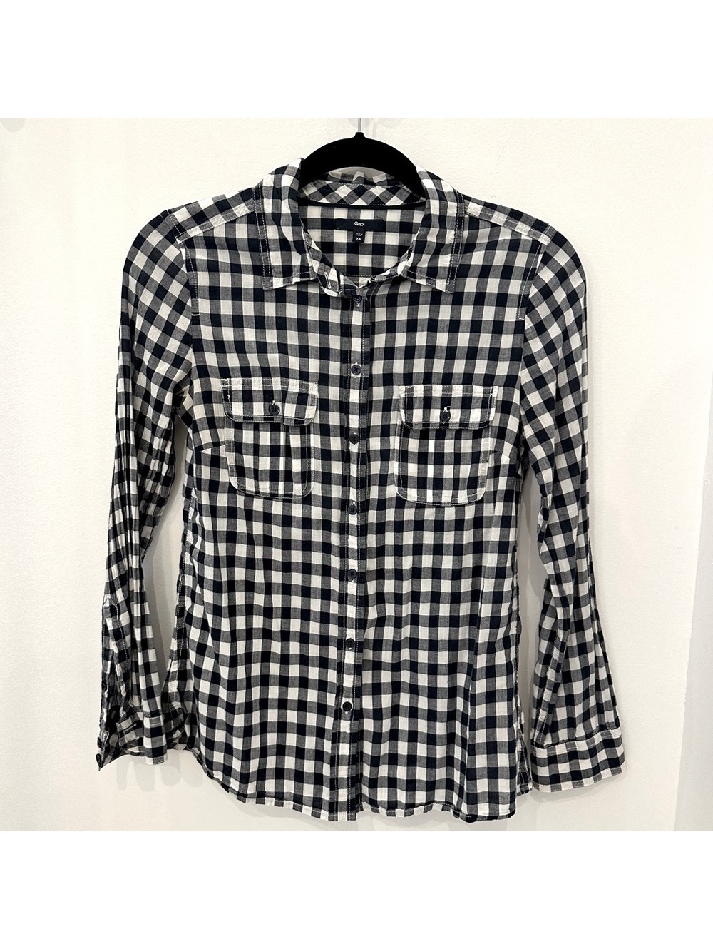 Gap Navy White Gingham Plaid Button Down Shirt XS
